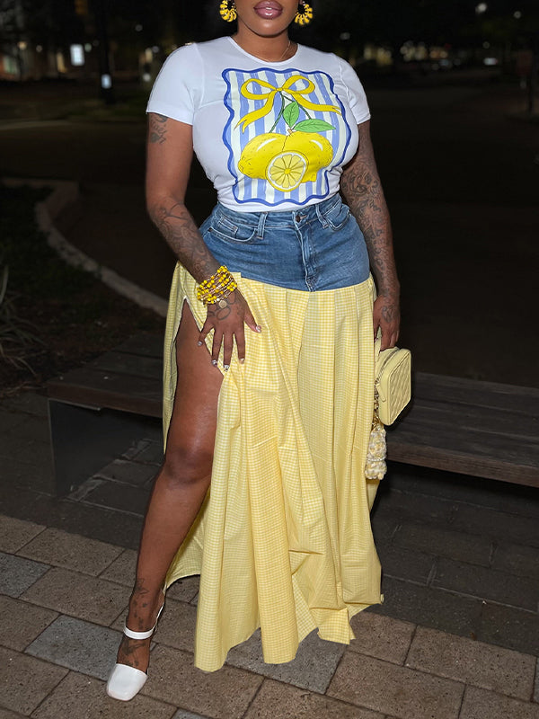 Indiebeautie Printed Tee & Combo Skirt Set