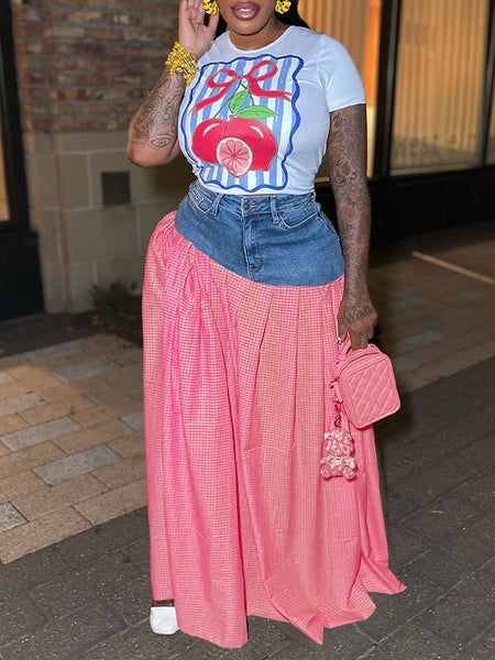 Indiebeautie Printed Tee & Combo Skirt Set