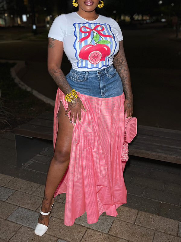 Indiebeautie Printed Tee & Combo Skirt Set