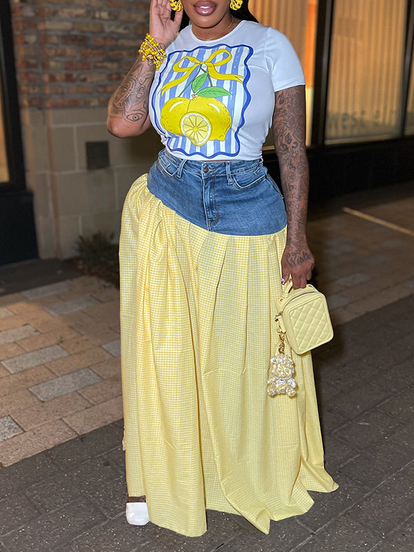 Indiebeautie Printed Tee & Combo Skirt Set