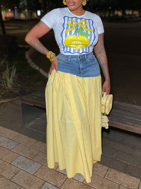 Indiebeautie Printed Tee & Combo Skirt Set