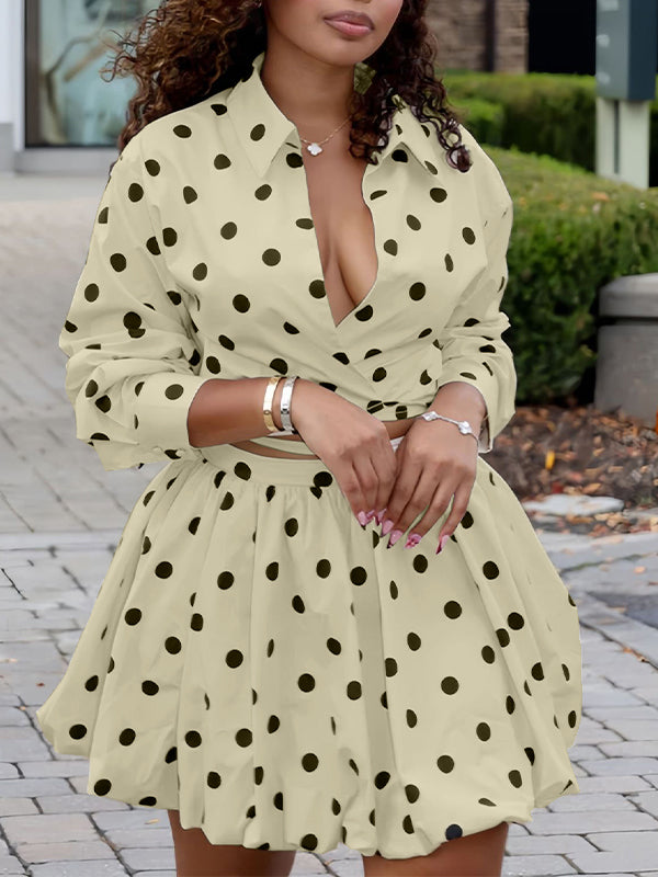 Dot Tied Shirt & Skirt Set