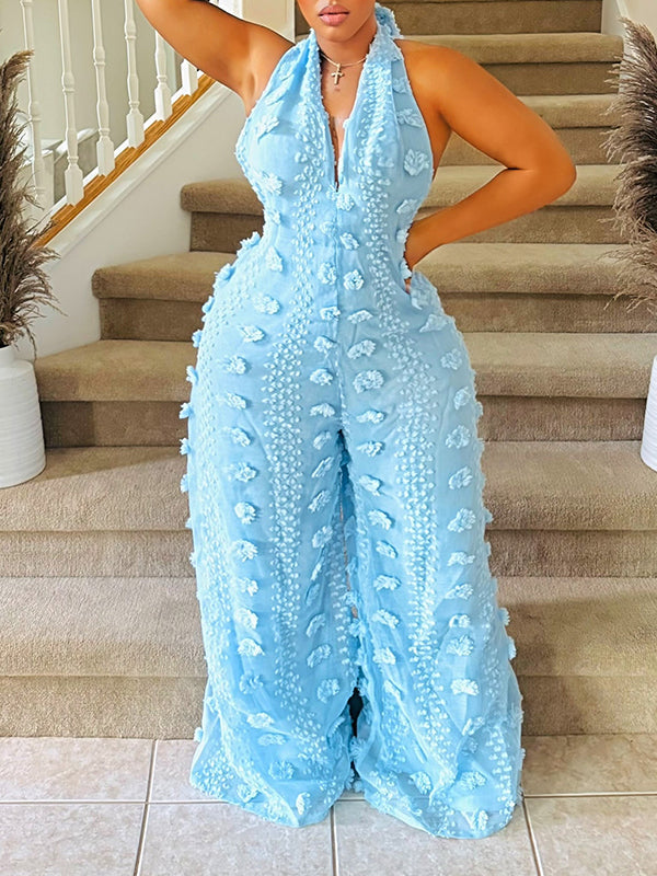 Solid Halter Wide-Leg Jumpsuit