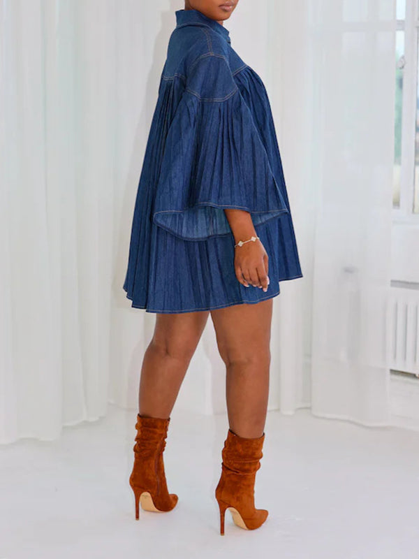 Indiebeautie Pleated Denim Shirt Dress
