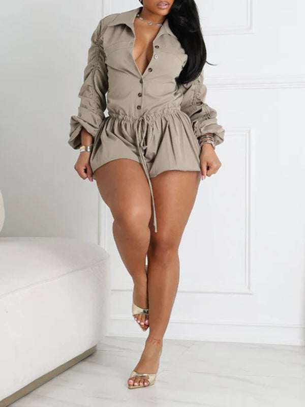 Solid Button-Front Romper