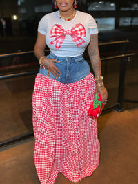 Denim-Combo Wide-Leg Pants