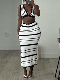 Stripe Knit Bandeau Top & Skirt Set