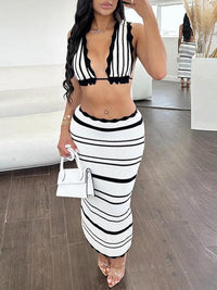 Stripe Knit Bandeau Top & Skirt Set