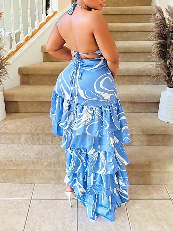 Printed Halter Ruffle Dress