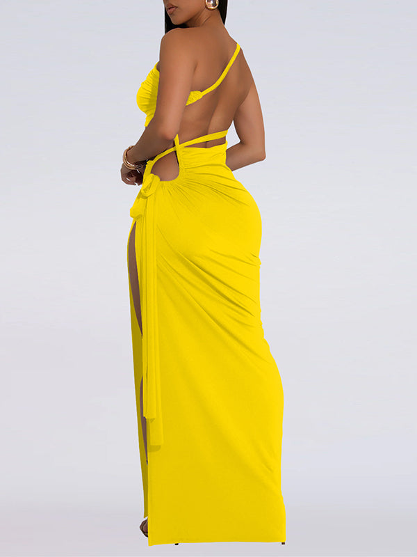 One-Shoulder Tied Slit Dress