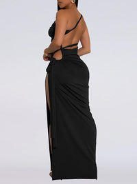 One-Shoulder Tied Slit Dress