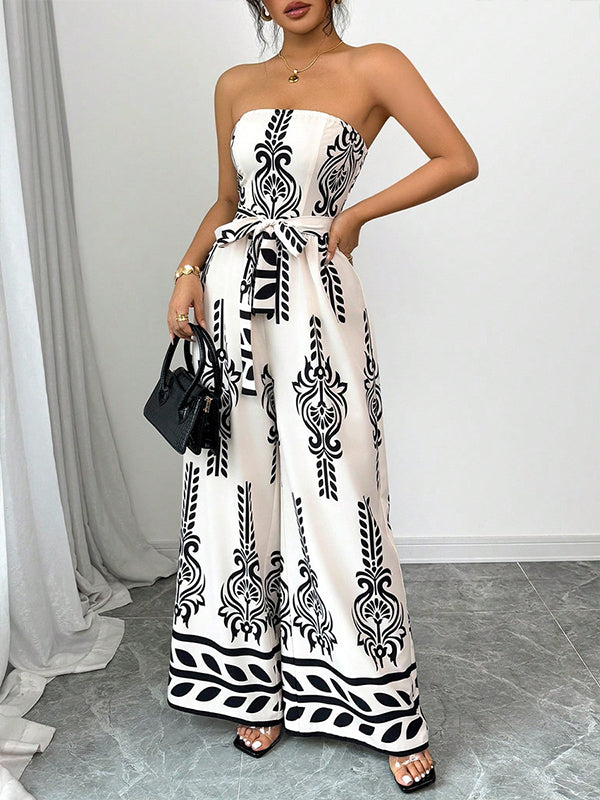 Printed Tied Strapless Jumpsuit