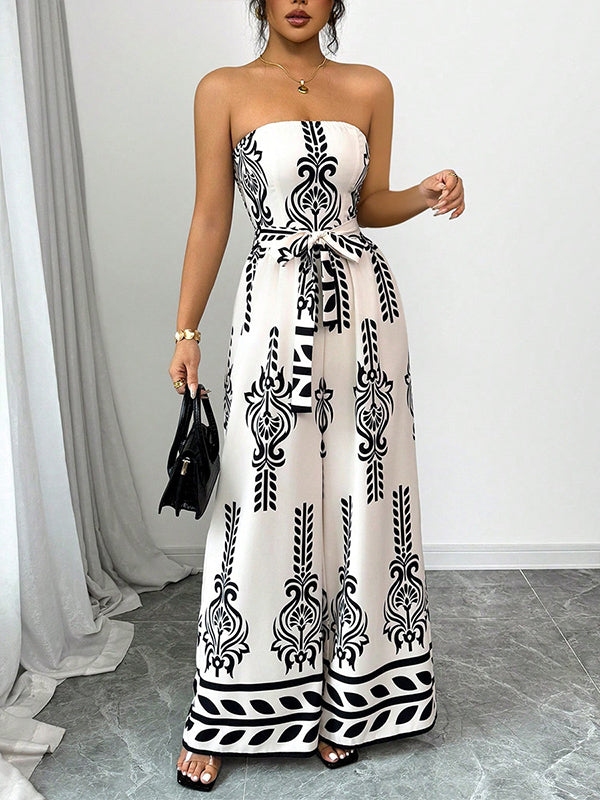 Printed Tied Strapless Jumpsuit