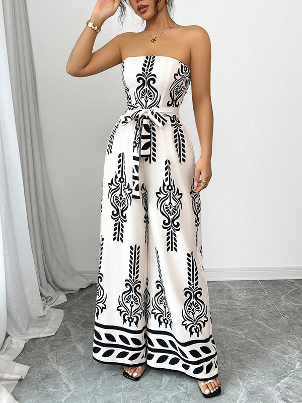 Printed Tied Strapless Jumpsuit