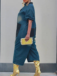 Denim Button-Front Cargo Jumpsuit