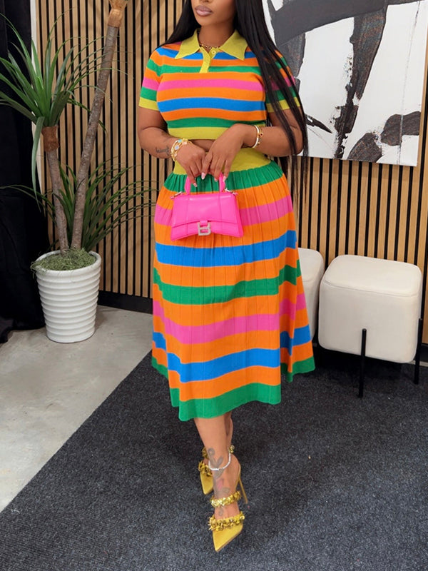 Stripe Polo Top & Skirt Set