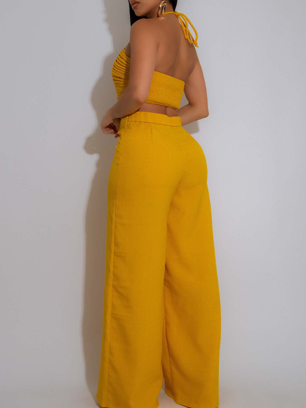 Solid Halter Top & Pants Set