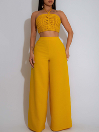 Solid Halter Top & Pants Set