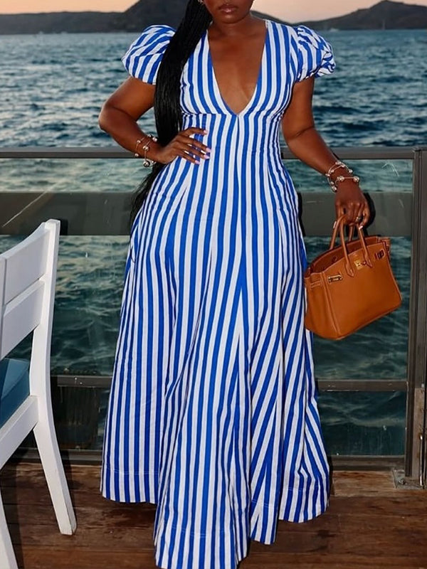 Stripe V-Neck Maxi Dress