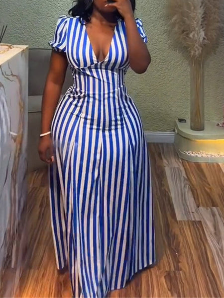 Indiebeautie Stripe V-Neck Maxi Dress