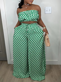 Printed Bandeau Top & Wide-Leg Pants Set