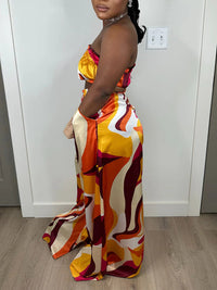 Printed Bandeau Top & Wide-Leg Pants Set