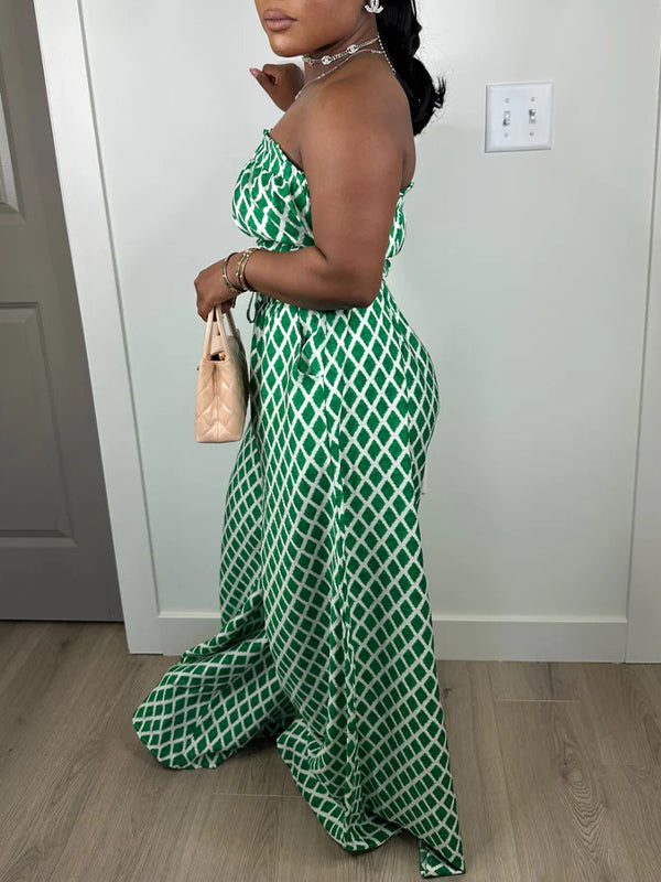 Printed Bandeau Top & Wide-Leg Pants Set