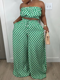 Printed Bandeau Top & Wide-Leg Pants Set