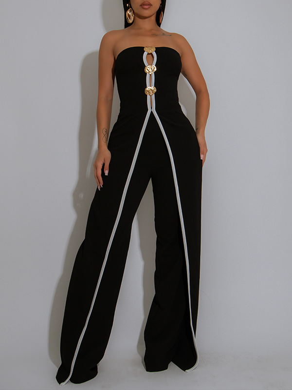 Strapless Button Jumpsuit