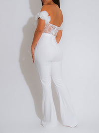 Lace-Combo Off-Shoulder Jumpsuit