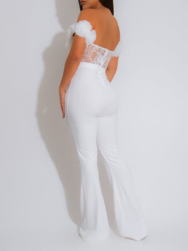 Lace-Combo Off-Shoulder Jumpsuit