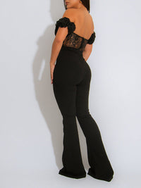 Lace-Combo Off-Shoulder Jumpsuit