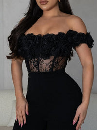Lace-Combo Off-Shoulder Jumpsuit