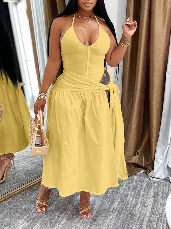 Solid Bodysuit & Tied Skirt Set