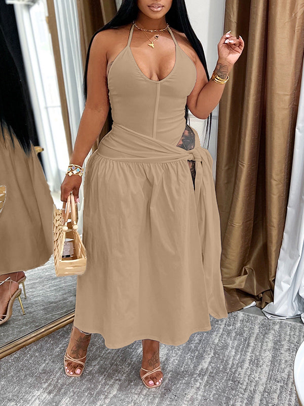 Solid Bodysuit & Tied Skirt Set