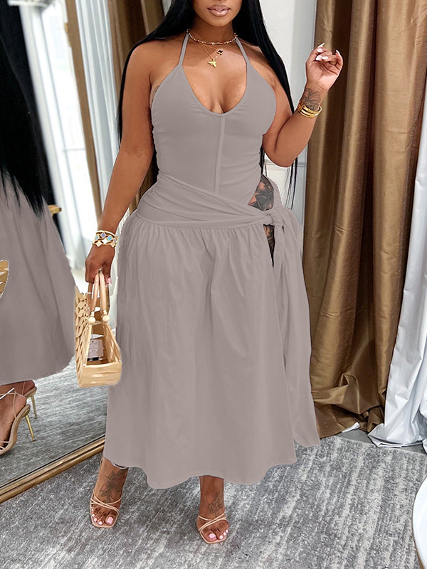 Solid Bodysuit & Tied Skirt Set