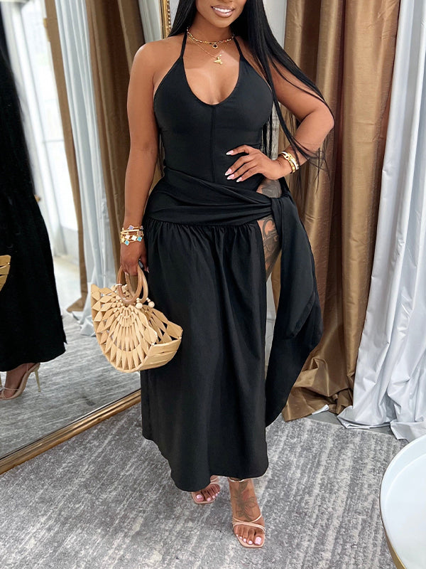 Solid Bodysuit & Tied Skirt Set