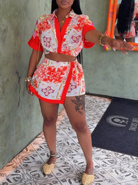 Printed Shirt & Skirt Set