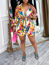 Printed Tied Shirt & Skirt Set