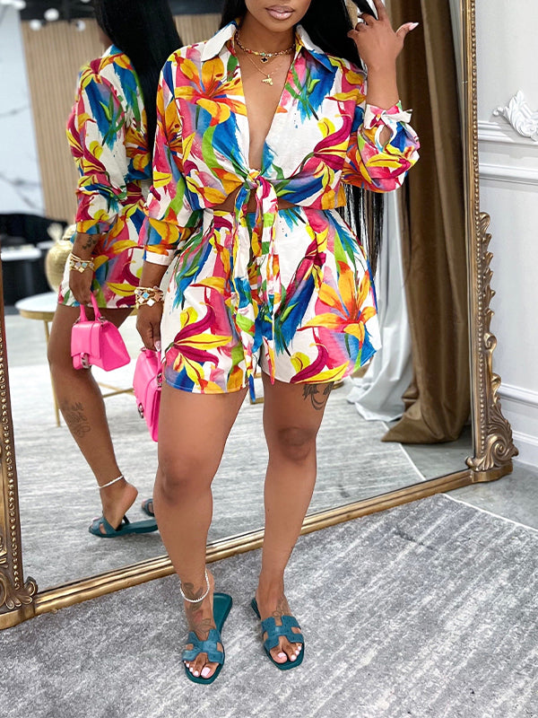 Printed Tied Shirt & Skirt Set