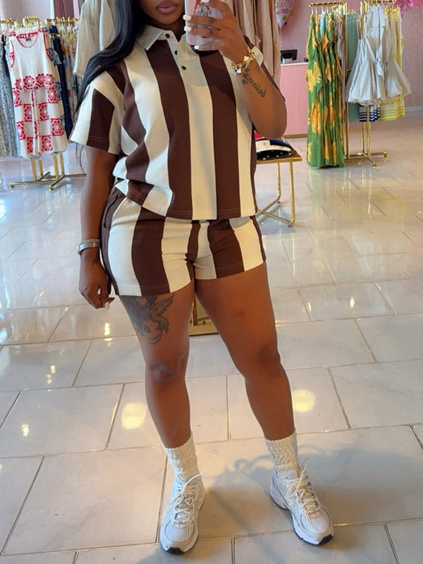Indiebeautie Stripe Polo Tee & Shorts Set