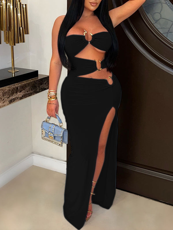 Strapless Cutout Slit Dress