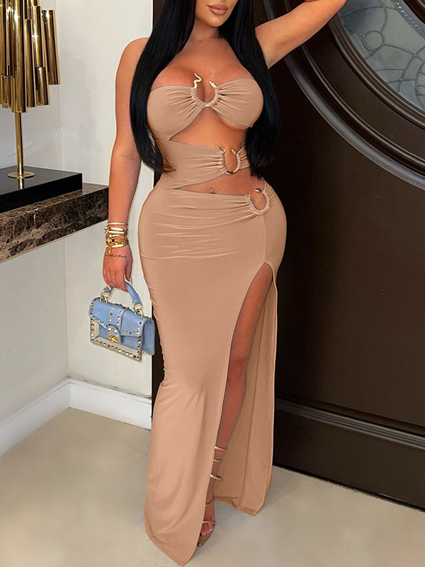 Strapless Cutout Slit Dress