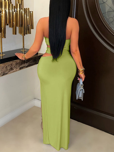 Strapless Cutout Slit Dress