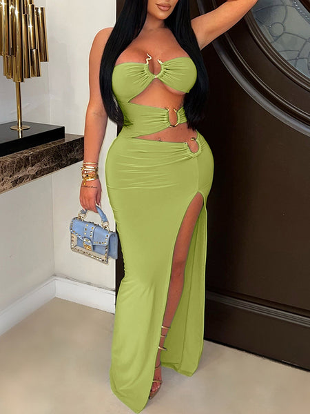 Strapless Cutout Slit Dress