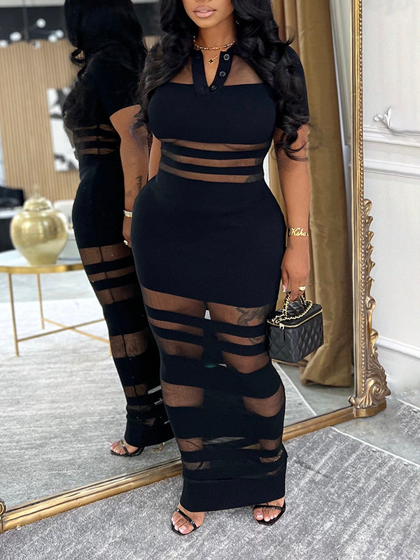 Sheer Combo Polo Dress