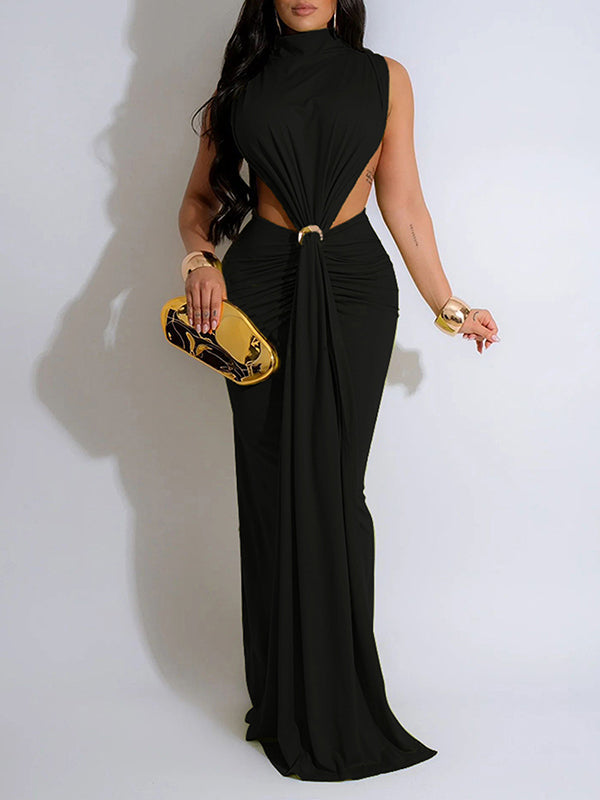 Solid Sleeveless Slit Maxi Dress