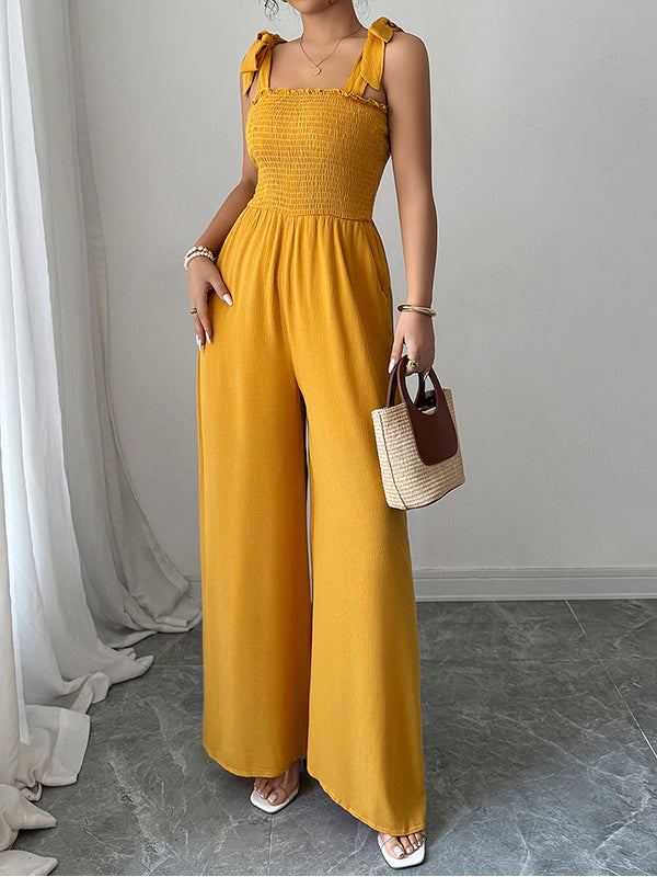 Smocked Wide-Leg Jumpsuit