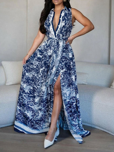 Printed Sleeveless Shirt Dress