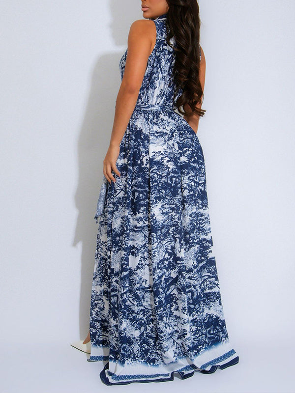 Printed Sleeveless Shirt Dress